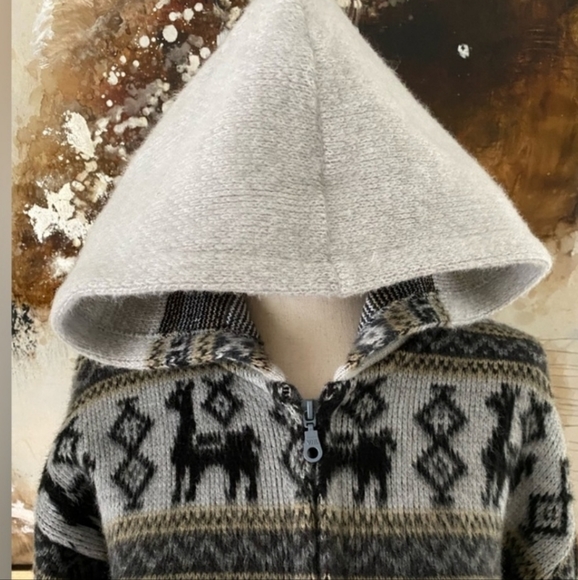 YARI ARTESANIAS super soft 100% wool Aztec native hoodie jacket coat size M EC - Picture 2 of 3